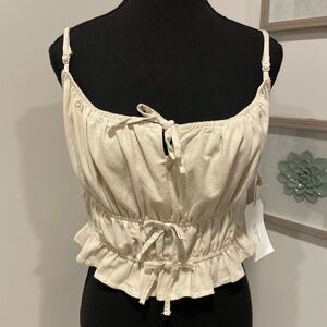 Midnight Sky Cream Linen Blend Ruched Tiered Cami Top With Ties NWT!